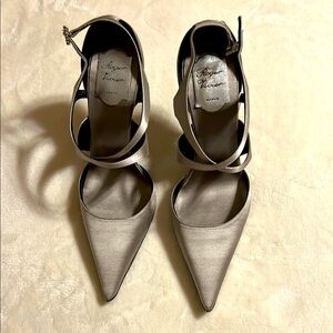Roger Vivier. Satin Women's Silver Strappy Heels. Size 39/8 Made in Italy